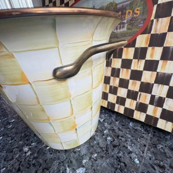 Rare Estate Stunning Mackenzie Childs Parchment Check Ice Bucket Display Only